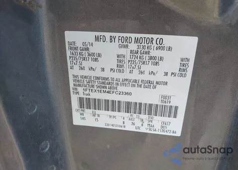 2014 Ford F-150 Stx z USA, uszkodzony, nr VIN 1FTEX1EM4EFC23360